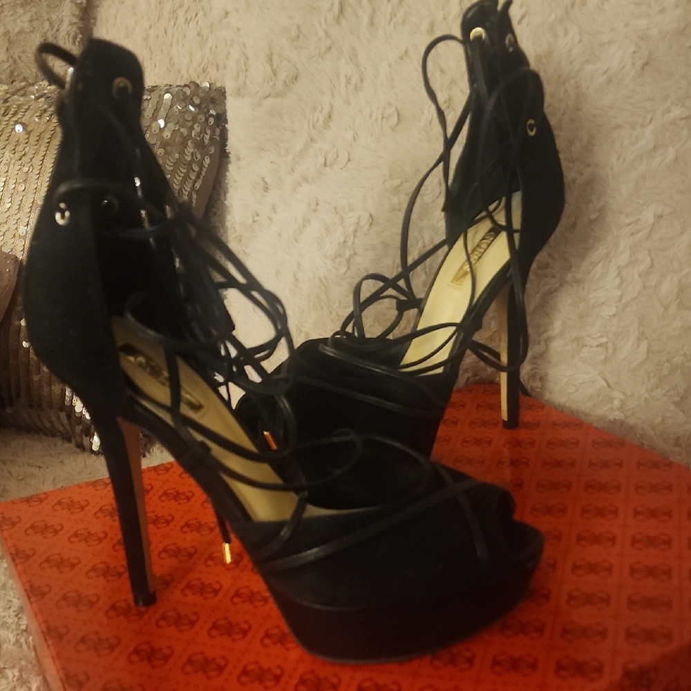 Guess Black Lace-Up Stiletto Heels